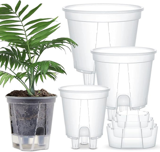 Self Watering Pots for Indoor Plants with Deep Reservoir and High Drainage Holes for Outdoor Plants and Flowers, Bare Root Planter(4.72'', 5.91'', 7.09'',Clear,3 Pcs)