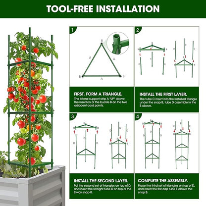 6 Pack Tomato Cages for Garden,Up to 51.2Inch Tomato Cage Trellis-Upgraded Hexagon Connector,Heavy Duty Adjustable Tomato Stake Support for Raised Garden Bed