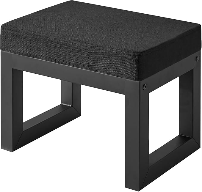IBUYKE 16 Inch Small Foot Stool Ottoman, Rectangle Linen Foot Rest with Padded Seat and Metal Legs, Modern Ottoman Foot Rest for Living Room Bedroom Entryway Couch, Black WBD001B