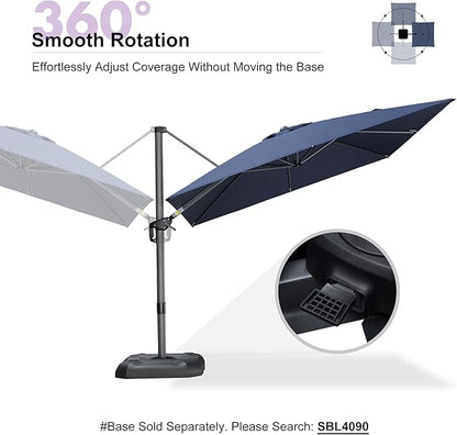 PURPLE LEAF Patio 9 Feet Cantilever Offset Umbrella with Base Outdoor Umbrella with 360-degree Rotation for Garden Deck Pool Patio Navy Blue