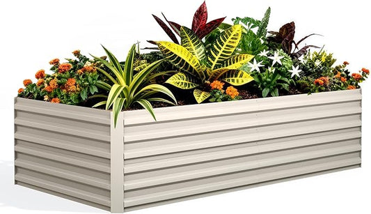 Garvee 6x3x2ft Galvanized Raised Garden Bed Outdoor,Rust-Resistant Raised Garden Beds for Gardening, Easy Assembly Outdoor Garden Box & Planters, Beige
