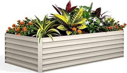 GarveeLife 8x4x2 ft Galvanized Raised Garden Bed, 24" Tall Metal Planter Box for Flowers Vegetables, Rust-Resistant Raised Garden Beds for Gardening, Easy Assembly Outdoor Garden Box & Planters,Beige