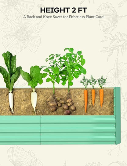CABIHOME 2 Pcs 8x4x2 Ft Galvanized Raised Garden Bed, Deep Root Planter Box for Vegetables, Flowers, Herbs- Large Metal Raised Garden Bed Kit for Outdoor Use, Green