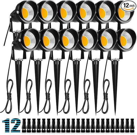 ZUCKEO 10W Landscape Lighting Low Voltage LED Landscape Lights, IP66 Waterproof Landscape Spotlights Yard Lawn Garden Outdoor Lights 12V 24V 1000LM Warm White (12Pack with Connectors)