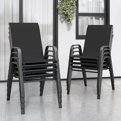 Patio Chairs Set of 8, Stackable Outdoor Dining Chairs for All Weather Textilene Fabric & Metal Frame, Outdoor Chairs Set for Backyard Deck Garden