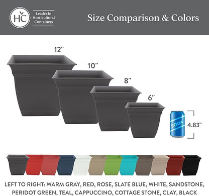 The HC Companies Eclipse Square Plastic Planter w/Attached Saucer - Outdoor & Indoor Plant Pot with Drainage Holes - Lightweight, UV-Resistant Plastic Pots for Plants (10" Peridot Green, Pack of 1)