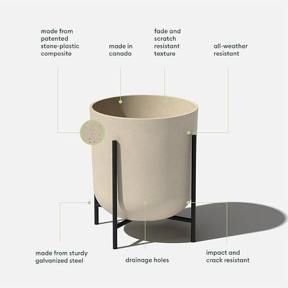 Veradek Mason Series Raised Lima Planter - Round Planter for Patio/Balcony | Plastic-Stone Composite w/Metal Plant Stand | Modern Décor for Plants