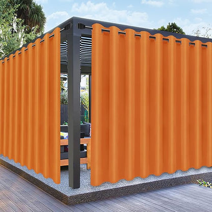 PureFit Outdoor Curtains for Patio Waterproof Weatherproof, UV Resistant Outside Curtains for Gazebo, Front Porch, Pergola, Sun Blocking Privacy Curtain, 150W x 84L inch, 1 Panel, Orange