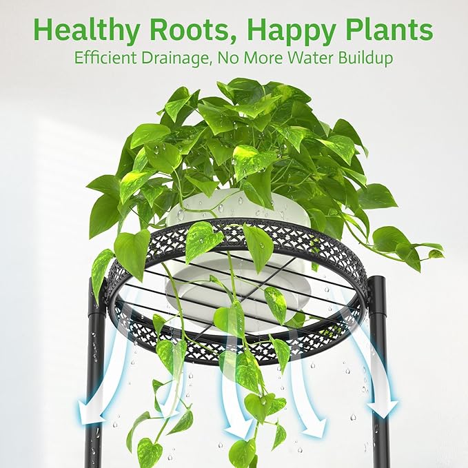 4 Tier Plant Stand Indoor Outdoor, Metal Flower Pot Shelf Holder Clearance, Tall Corner Rack for Multiple Plants, Modern Organizer Display for Patio Orchid Office Porch Living Room Garden, Black