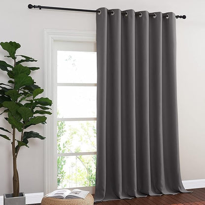 NICETOWN Blackout 102 inch Curtains for Sliding Glass Door, Grommet Thermal Insulated Room Darkening Window Treatment Sound Reducing Drapes for Room Divider, Gray, W80 x L102, 1 Panel