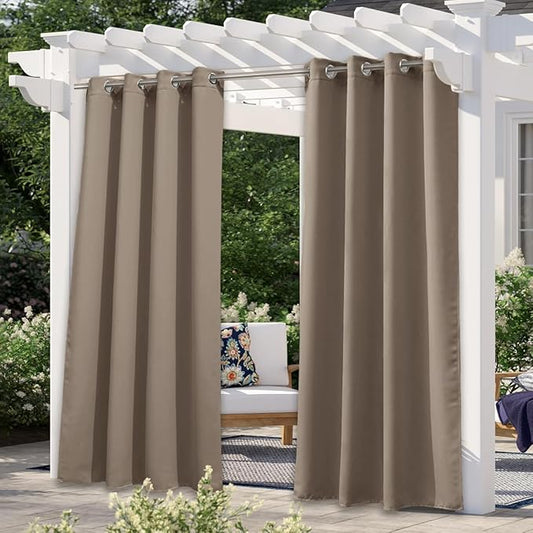 NICETOWN Morandi Brown Outdoor Curtain for Patio Waterproof 84 inch Long, Stainless Grommet Thermal Insulated Sun Blocking Outdoor Drape for Gazebo, UV Protection Outside Privacy Shade, 1 Panel