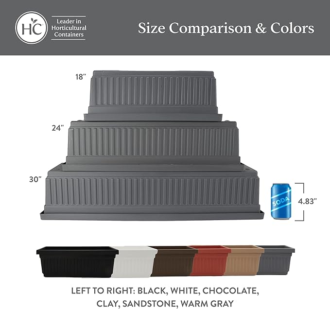 The HC Companies Venetian Window Planter Box w/Drain Plug - Long Planter Box for Windowsills, Balconies & More - Plastic Large Rectangular Outdoor Planters for Herbs & Flowers (24" White, Pack of 1)
