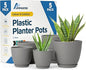 Planter Pots with Drainage Holes - Lightweight, Durable & Space-Saving Pots for Indoor and Outdoor - Versatile Functionality, Simple Modern Design, Set of 5 Plastic Planter Pots - Gray
