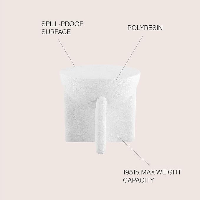 JONATHAN Y TBL1109B Brady 16.25" Minimalist Modern Drum Indoor/Outdoor Accent Table Contemporary, Mid-Century, Art Deco, Bohemian, Patio, Garden, Bathroom, Living Room, White Frosted