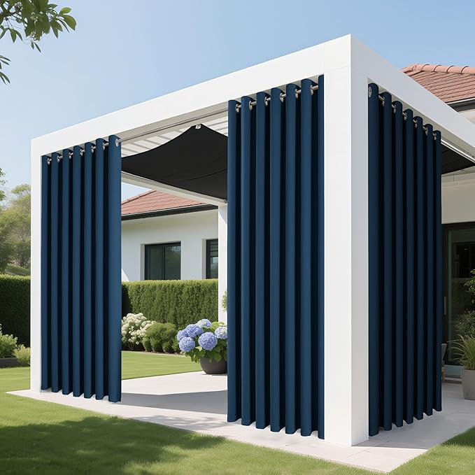 Joydeco Blackout Patio Sliding Door Curtains 108 Inches Long, Grommet Privacy Room Divider Curtains, Extra Wide Thermal Blackout Drapes for Bedroom Living Room (Navy Blue, 100Wx108L, 1 Panel)