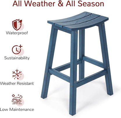 Stoog All-Weather Bar Stools Set of 2, 28" Height Outdoor Bar Stools with 400 lbs Weight Capacity, Low Maintenance, for Patio, Deck, Kitchen Counter, and Garden, Blue