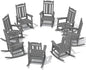 SERWALL Outdoor Rocking Chair Gray Set of 8, All Weather Patio Rocking Chair, HDPE Poly Rocking Chair for Adults, Heavy Duty Front Porch Rocker