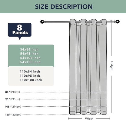 Black Outdoor Curtains for Patio Waterproof - 8 Panels Privacy Weatherproof Outside Curtains with Grommets for Pergola, Gazebo, Porch, Cabana, Balcony, 54 x 95 Inch