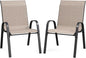 Patio Dining Chairs Set of 2, Outdoor Stackable Chairs, Breathable Seat and Alloy Steel Frame Fit for Backyard,Garden,Porch, Lawn，Poolside (Light Brown)