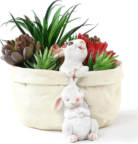 Rabbit Flower Pot Succulent Planter Garden Pots, Easter Decorative Flower Pot,Animal Shaped Cartoon Planter Pots,Art Decorations（with Drainage Hole）