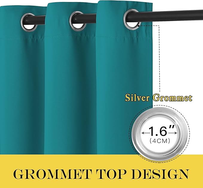 NICETOWN Peacock Teal Blackout Curtains 84inch Length - Chic Thermal Insulated Grommet Room Darkening Window Drapes for Bedroom/Living Room, 1 Panel, W52 x L84