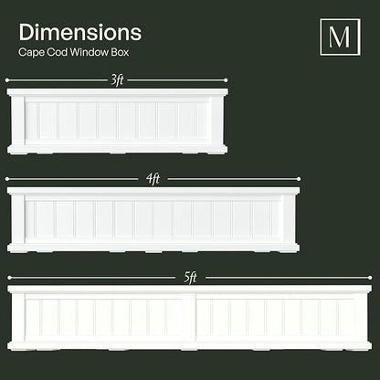 Mayne Cape Cod 3ft Window Box - White - 36in L x 11in W x 10.8in H - with 6.5 Gallon Built-in Water Reservoir (4840-W)