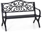 Sophia & William 50" Outdoor Garden Bench Patio Park Bench, Cast Iron Metal Frame Furniture with Floral Design Backrest for Porch Yard Lawn Deck, Black