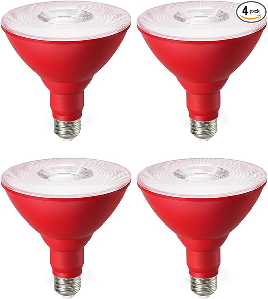 EDISHINE PAR38 Red LED Flood Light Bulbs Outdoor, Dimmable LED Light Bulb, 18W(120W Equivalent), Outdoor Weatherproof Light Bulb, E26 Base, 4 Pack