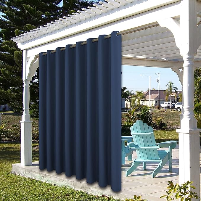 BONZER Waterproof Outdoor Curtains for Patio Porch Pergola Cabana Thick Privacy Wide Grommet Indoor Curtains for Bedroom Living Room, 1 Panel, 110W x 108L inch, Navy