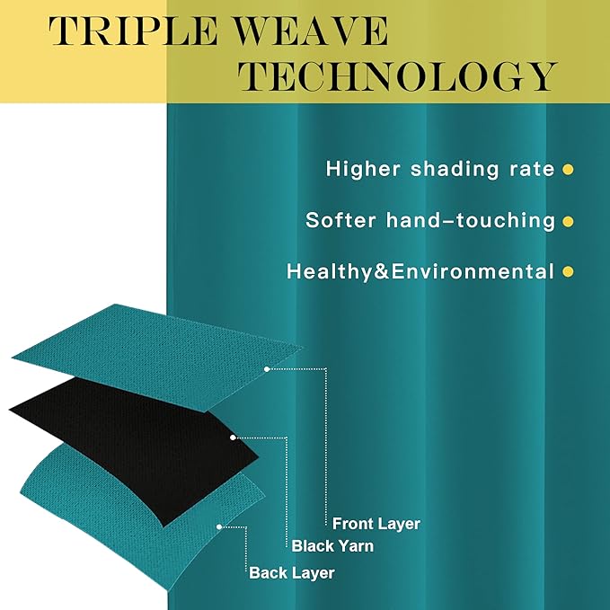 NICETOWN Extra Wide Blackout Peacock Teal Sliding Door Curtain - Thermal Curtains Room Divider Drape Light & Sound Blocking Blackout Window Treatment for Living Room & Bedroom (W100 x L108, 1 Panel)