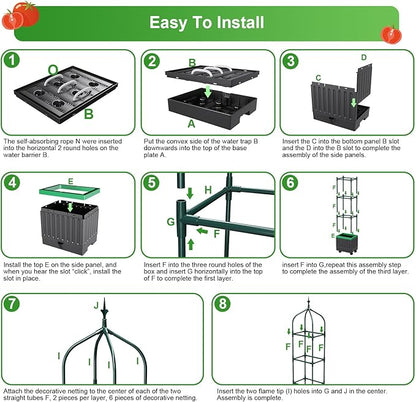 Raised Garden Bed Planter Boxes with Trellis,1pcs 70.9"Self-Watering Tomato Planter Boxes with Trellis for Climbing Vegetables Plants Flowers Tomato with Wheels,Use for Indoor Outdoor (Black)