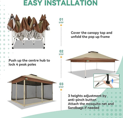 COBIZI 10x15 FT Pop up Gazebo on Clearance - Outdoor pop up Canopy Tent,carpas para Patio, Shelter - Screen Tents with Portable Carry Bag, Patio Gazebos for Camping,Garden,Deck,Backyard,Khaki