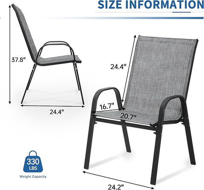 PIZZELLO Patio Chairs Set of 6 - Outdoor Stackable Dining Chairs for All Weather - Lightweight Textilene Outdoor Chair Sets with Armrests - 330Lbs Capacity - for Backyard Garden Porch Poolside (Grey)