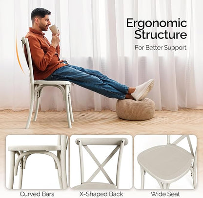 VINGLI Plastic Outdoor Dining Chairs Set of 6, Stackable Patio Cream White Dining Chairs with X Back, Waterproof Kitchen & Dining Room Chairs for Indoor-Outdoor, Capacity 400 lbs