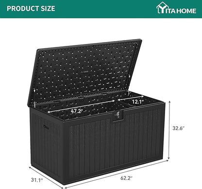 YITAHOME XXL 230 Gallon Large Deck Box,Outdoor Storage for Patio Furniture Cushions,Garden Tools with Flexible Divider,Waterproof,Lockable (Black)