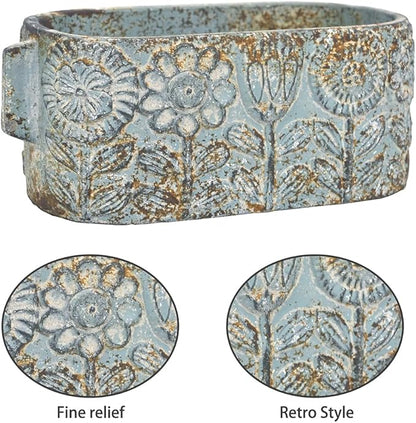 8 inch Blue Pots Planters Indoor Plants Succulent Pots Rectangle Window Box Cactus Plant Containers for Home Decor(No Drainage)