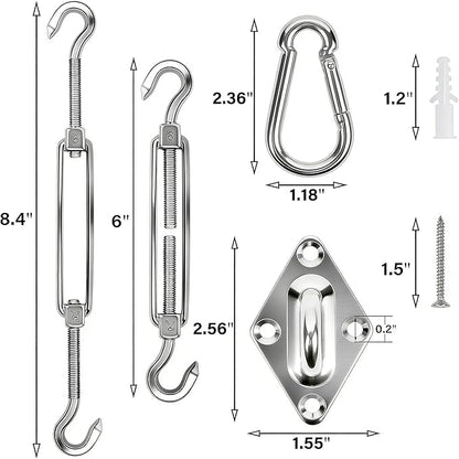 yofit 44 Pcs Shade Sail Hardware Kit, 6 Inch Outdoor Sun Sail Accessories, 304 Stainless Steel Turnbuckles & Brackets for Triangle/Rectangle Sails, Patio Canopy Installation Hardware Set Waterproof