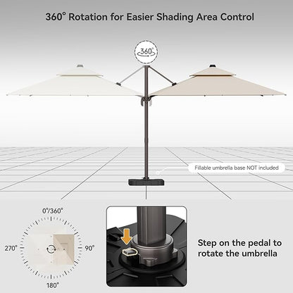 9x12FT Cantilever Patio Umbrella - Heavy Duty Double Layer Offset Design with 360° Rotation, Large Rectangle Sun Shade Umbrella for Garden, Deck, Pool, Backyard, Beige