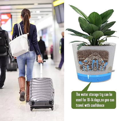 Self Watering Pots for Indoor Plants,12 inch Planters with Drainage Holes Plastic Flower Pots with Deep Reservoir, White Speckles