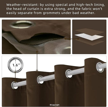 DIVA EN CAMINO DEC Water Proof Outside Curtains with Grommet Top for Porch, W52 x L120 Thermal Insulated Washable Light Block Outdoor Divider Drapes for Patio Gazebo Deck Pool Area Pergola Cabana