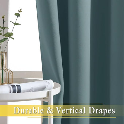 NICETOWN 108 inch Sliding Door Curtains for Bedroom, Grommet Thermal Insulated Blackout Window Treatment Sound Reducing Drape for Living Room, Greyish Blue, 1 Panel, W80 x L108