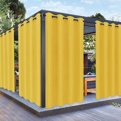 PureFit Outdoor Curtains for Patio Waterproof Weatherproof, UV Resistant Outside Curtains for Gazebo, Front Porch, Pergola, Sun Blocking Privacy Curtain, 52W x 95L inch, 1 Panel, Yellow