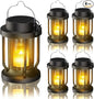 Solar Lantern Outdoor & Indoor Use – Hanging Solar Lights with Realistic Flickering Flameless Candle, Weatherproof for Gardens, Patios, Trees, and Lawns (Black, 4 Pack)