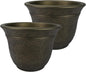 The HC Companies Sierra Round Self-Watering Pot - Lightweight Plastic Planter for Herbs & More - Durable Plant Pots for Indoor Plants & Outdoor Plants (13” Celtic Bronze, Pack of 2)