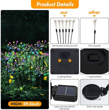 Kwaiffeo 4 Pack Solar-Powered Firework Fairy Lights, Solar Light Outdoor Waterproof Christmas & Garden Decor for Pathway/Patio/Yard - Gardening Gifts for Women (Multicolor)