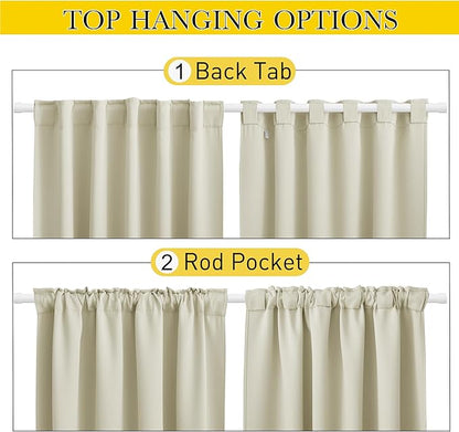 NICETOWN 2 Panels Outdoor Curtains Waterproof Pocket & Back Tab on Top & Bottom, Thermal Insulated Windproof Sun Blocking Outside Privacy Drapes for Patio with Fixed Rope, W52 x L84, Beige