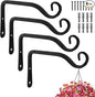 Plant Hangers Outdoor 4 Pack 10 Inch Metal Hanging Plant Bracket Metal Hanging Plant Hooks Indoor, Wall Hooks for Hanging Plants, Bird Feeder, Flower Basket, Wind Chimes Black (4PCS)