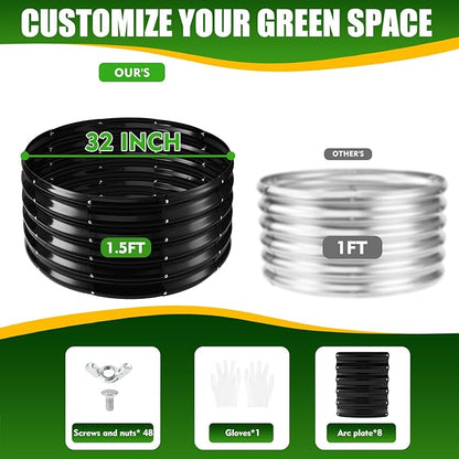 17" Tall Elevated Round Metal Rised Garden Bed- 2.7'x2.7' in Size and 0.8MM Thick Durable Planter Box for Vegetables Flowers Succulent at Patio/Garden Outdoor (Black, 2.7FT Diameter)