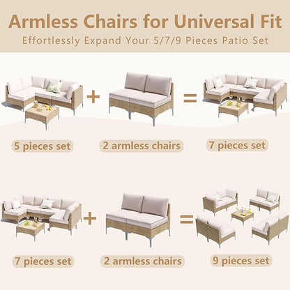 9-Piece Patio Furniture Set, Outdoor Wicker Sectional Sofa with Coffee Table, Anti-Slip & Thick All-Weather Cushions for Sunroom,Garden,Backyard, Beige