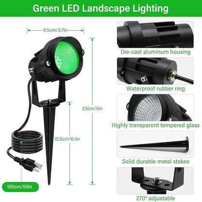 Christmas Spot Lights Outdoor Landscaping Spotlight,12W Green LED Landscape Lighting for Yard Garden St. Patrick's Day Flag Decoration,2Pack